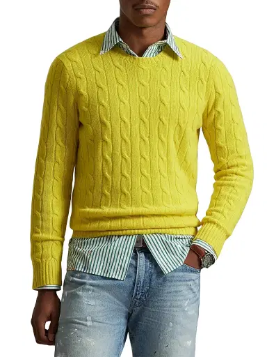 Polo Ralph Lauren Men's Cashmere Cable-Knit Sweater - Sunfish Yellow - Size XXL | Thumbnail 3