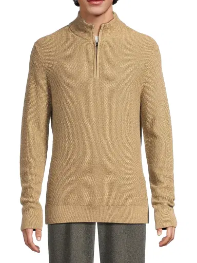 Vince Men's Geo-Jacquard Quarter-Zip Sweater - River Sand - Size XXL | Thumbnail 3 Vince Men's Geo-Jacquard Quarter-Zip Sweater - River Sand - Size XXL | Thumbnail 3