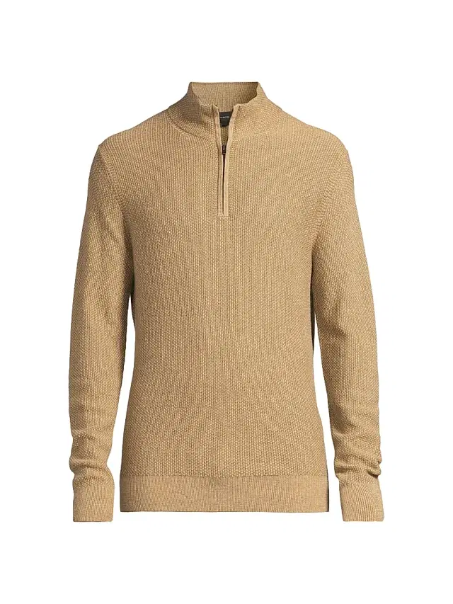 Vince Men's Geo-Jacquard Quarter-Zip Sweater - River Sand - Size XXL