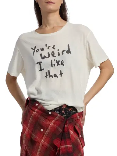R13 Women's You're Weird Cotton-Cashmere Boyfriend T-Shirt - Ecru White - Size Large | Thumbnail 3