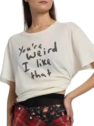 R13 Women's You're Weird Cotton-Cashmere Boyfriend T-Shirt - Ecru White - Size Large | Thumbnail 6