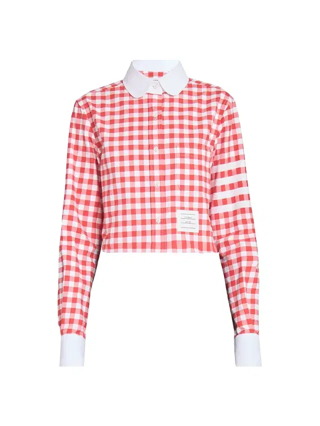Women's Gingham Checked Cotton Crop Shirt - Red