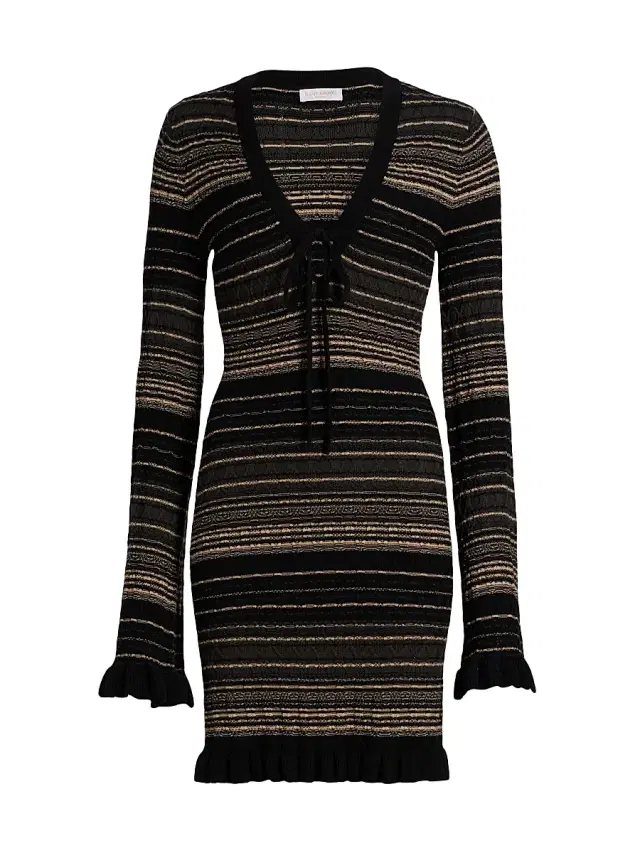 Ramy Brook Women's Mary Striped Merino Wool-Blend V-Neck Minidress - Deep Olive Cable