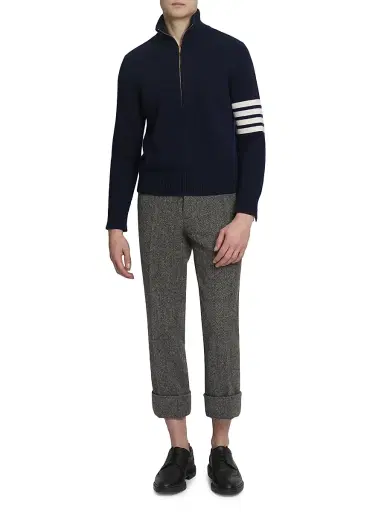 Thom Browne Men's 4-Bar Stripe Virgin Wool Half-Zip Sweater - Navy - Size Medium | Thumbnail 2 Thom Browne Men's 4-Bar Stripe Virgin Wool Half-Zip Sweater - Navy - Size Medium | Thumbnail 2