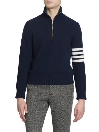 Thom Browne Men's 4-Bar Stripe Virgin Wool Half-Zip Sweater - Navy - Size Medium | Thumbnail 3 Thom Browne Men's 4-Bar Stripe Virgin Wool Half-Zip Sweater - Navy - Size Medium | Thumbnail 3