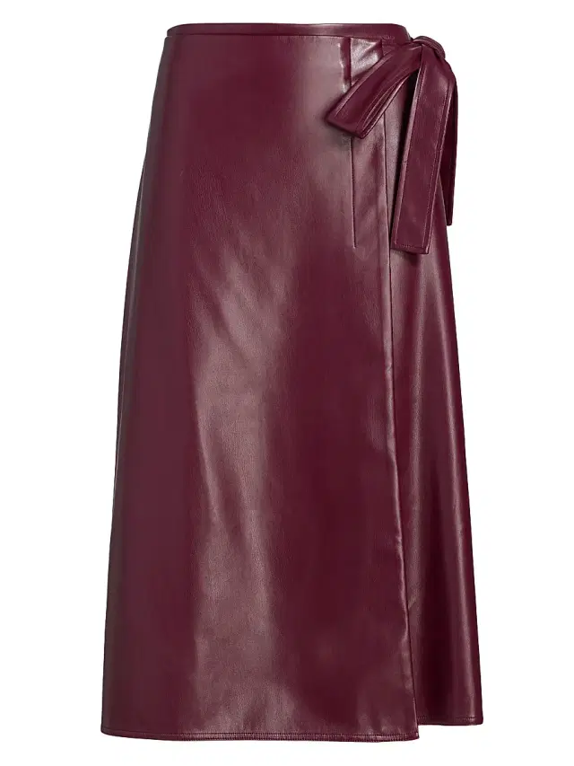 Milly Women's Faux-Leather Side-Tie Midi-Skirt - Deep Burgundy