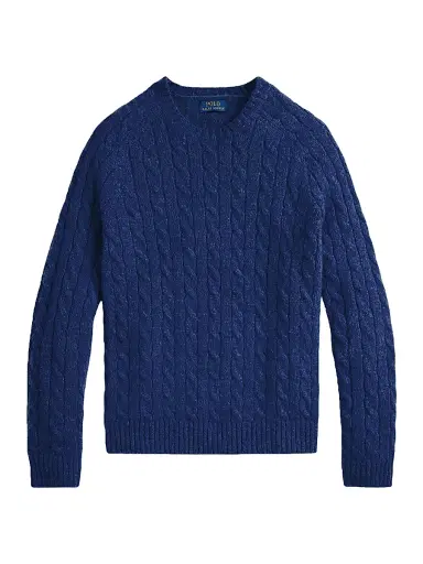 Polo Ralph Lauren Men's Wool-Blend & Suede Cable-Knit Sweater - Midnight Navy Heather - Size XXL | Thumbnail 1