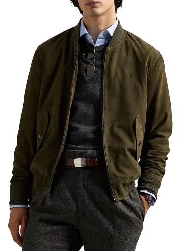 Polo Ralph Lauren Men's Suede Zip-Front Bomber Jacket - Dark Loden | Thumbnail 3 Polo Ralph Lauren Men's Suede Zip-Front Bomber Jacket - Dark Loden | Thumbnail 3