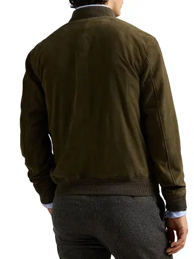 Polo Ralph Lauren Men's Suede Zip-Front Bomber Jacket - Dark Loden | Thumbnail 4 Polo Ralph Lauren Men's Suede Zip-Front Bomber Jacket - Dark Loden | Thumbnail 4