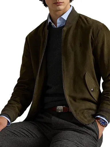 Polo Ralph Lauren Men's Suede Zip-Front Bomber Jacket - Dark Loden | Thumbnail 5 Polo Ralph Lauren Men's Suede Zip-Front Bomber Jacket - Dark Loden | Thumbnail 5