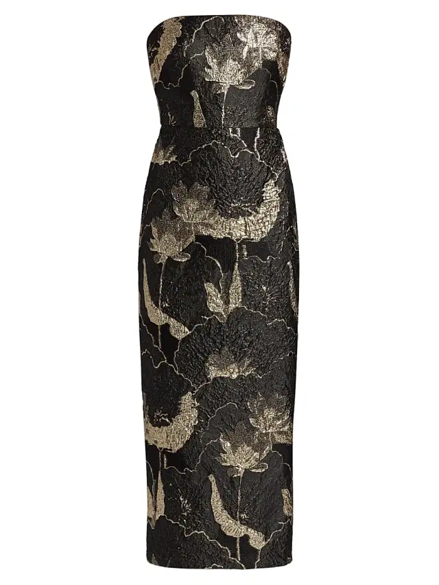 Women's Allie Floral Jacquard Bandeau Gown - Black Gold - Size Small