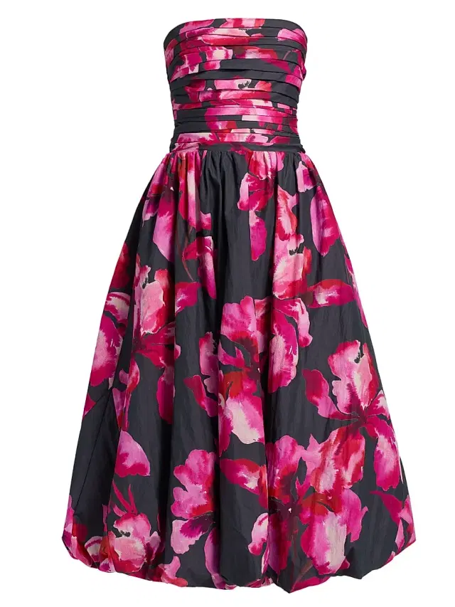 AMUR Women's Helena Floral Bubble-Hem Midi-Dress - Rosewood Flora