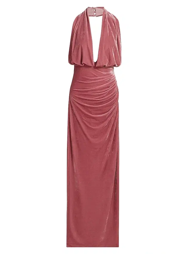 Et Ochs Women's Valeria Stretch-Velvet Halterneck Gown - Elderberry Smoke