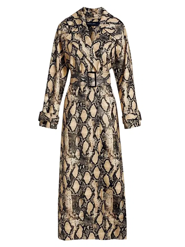 Toccin Women's Chloe Snakeskin Faux Leather Trench Coat - Python