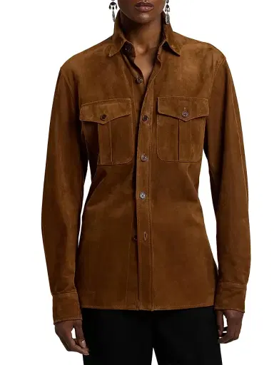 Ralph Lauren Collection Women's Landry Lightweight Suede Shirt - Cognac | Thumbnail 3 Ralph Lauren Collection Women's Landry Lightweight Suede Shirt - Cognac | Thumbnail 3
