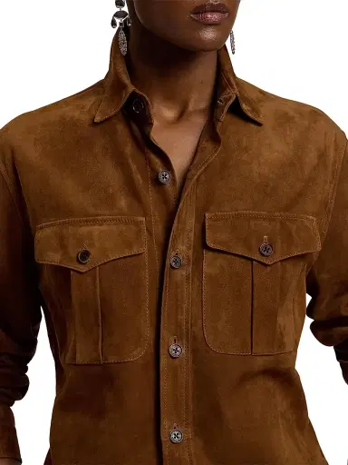 Ralph Lauren Collection Women's Landry Lightweight Suede Shirt - Cognac | Thumbnail 6 Ralph Lauren Collection Women's Landry Lightweight Suede Shirt - Cognac | Thumbnail 6