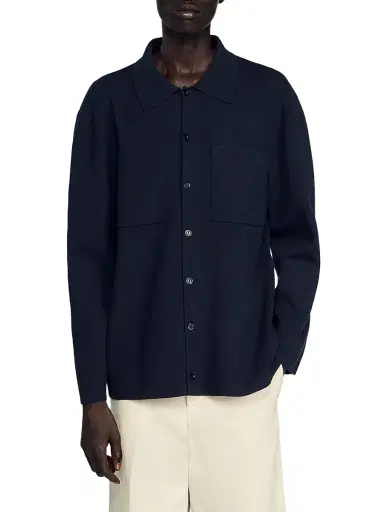 Sandro Men's Knit Jacket - Navy Blue | Thumbnail 2 Sandro Men's Knit Jacket - Navy Blue | Thumbnail 2