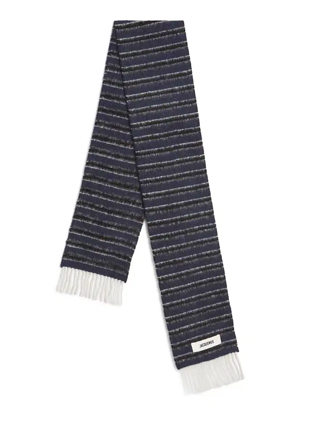 Men's Striped Fringed Alpaca-Wool Scarf - Blue Dark Grey Stripes