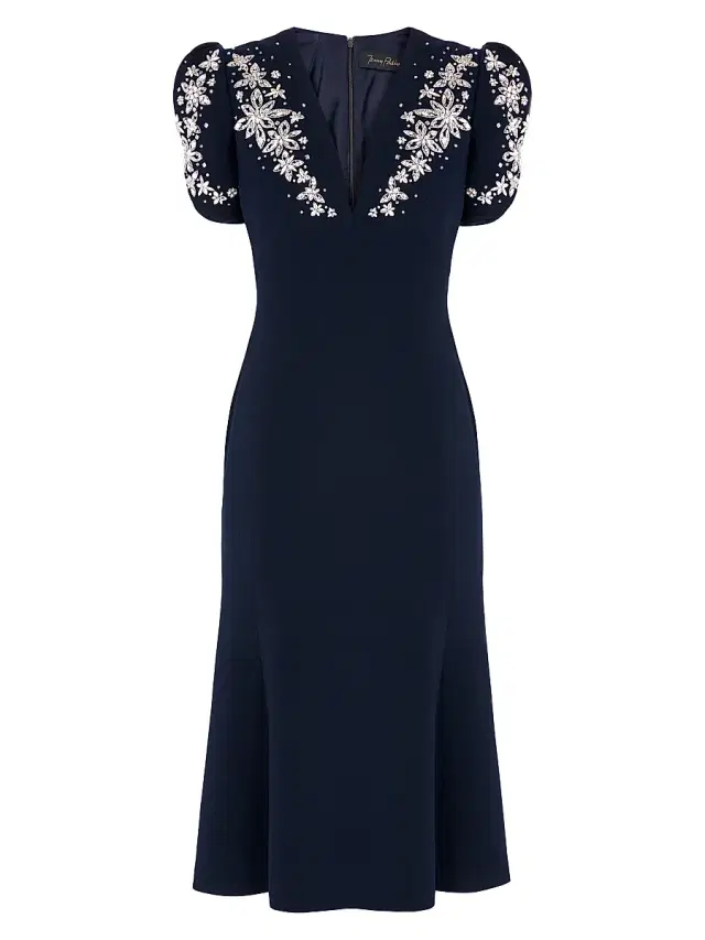 Jenny Packham Women's Rose Bud Crystal-Embellished A-Line Dress - Ink