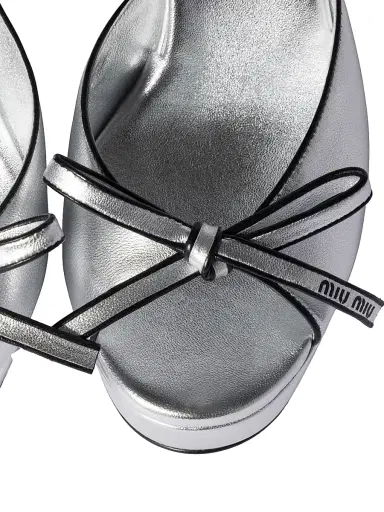 Miu Miu Women's Mordoré Nappa Leather Platform Sandals - Silver - Size 10 | Thumbnail 3