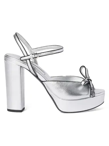 Miu Miu Women's Mordoré Nappa Leather Platform Sandals - Silver - Size 10 | Thumbnail 1