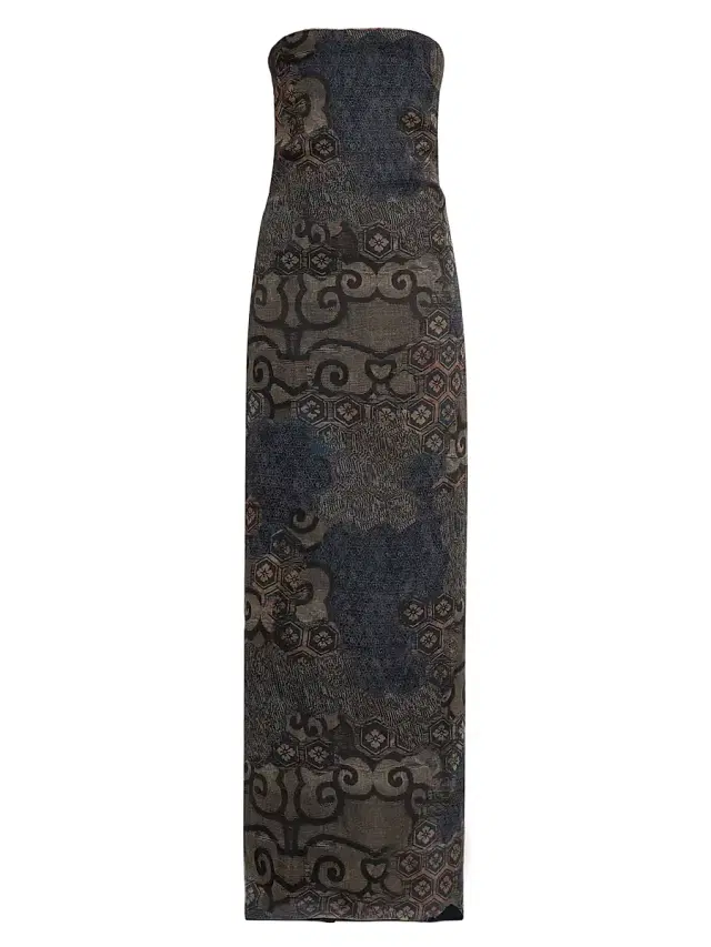 Women's Geometric Silk Strapless Column Gown - Printed