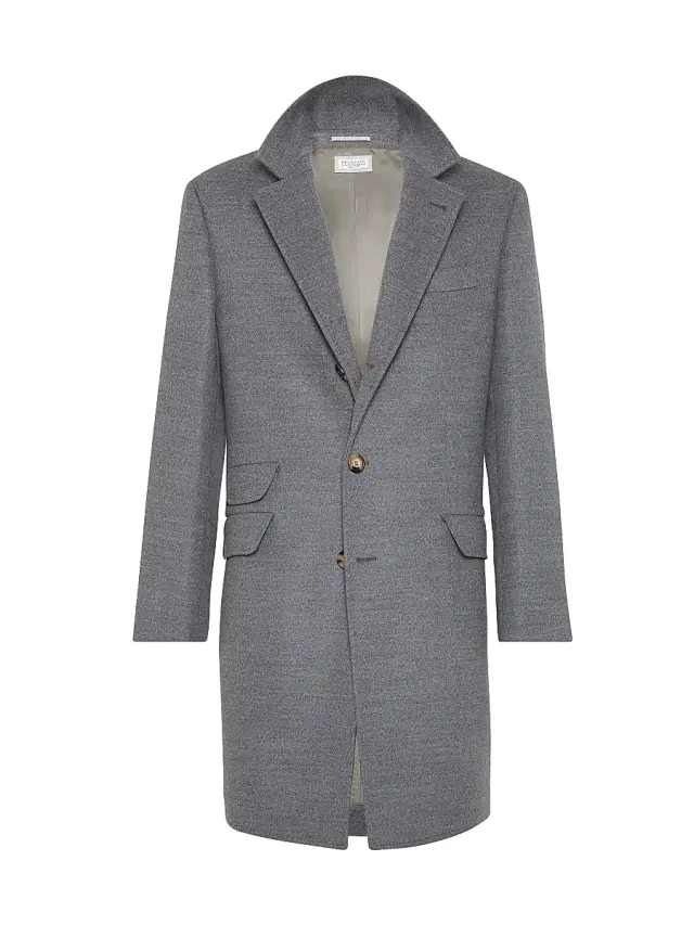 Men's Wool Flannel Double Cloth Coat with Double Vents - Medium Grey