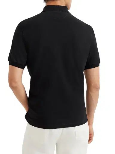 Brunello Cucinelli Men's Cotton Piqué Polo Shirt with Logo - Black | Thumbnail 3