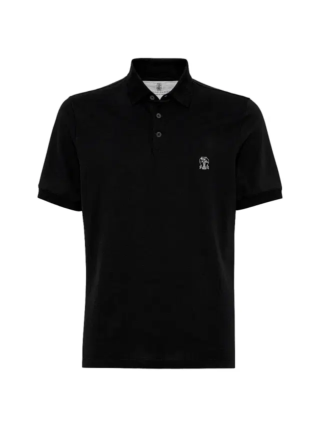 Men's Cotton Piqué Polo Shirt with Logo - Black