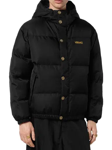 Versace Men's Logo Down Puffer Jacket - Black - Size 46 | Thumbnail 2