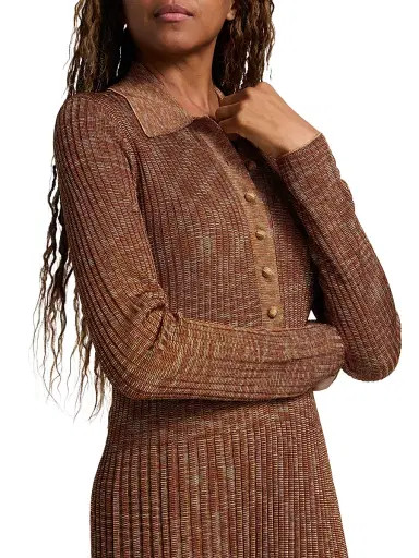 Zimmermann Women's Mouline Rib-Knit Midi-Dress - Chocolate Multi | Thumbnail 6 Zimmermann Women's Mouline Rib-Knit Midi-Dress - Chocolate Multi | Thumbnail 6
