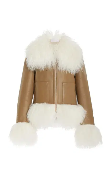 Michael Kors Collection Shearling-Trimmed Leather Moto Jacket | Thumbnail 1