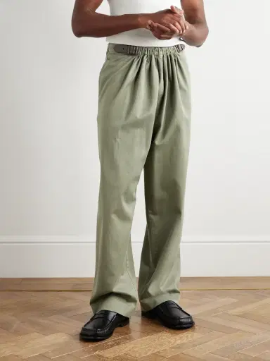 Loewe Wide-Leg Belted Garment-Dyed Cotton-Satin Trousers - Men | Thumbnail 3 Loewe Wide-Leg Belted Garment-Dyed Cotton-Satin Trousers - Men | Thumbnail 3