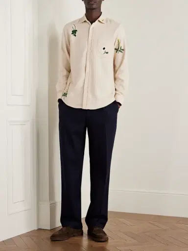 Portuguese Flannel Embroidered Organic Cotton-Flannel Shirt - Men | Thumbnail 2
