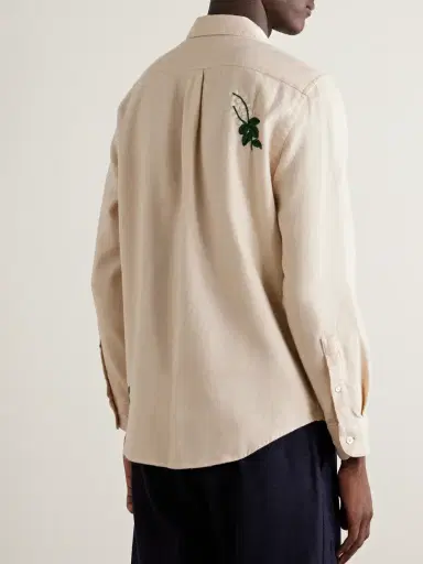 Portuguese Flannel Embroidered Organic Cotton-Flannel Shirt - Men | Thumbnail 3