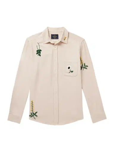 Portuguese Flannel Embroidered Organic Cotton-Flannel Shirt - Men | Thumbnail 1