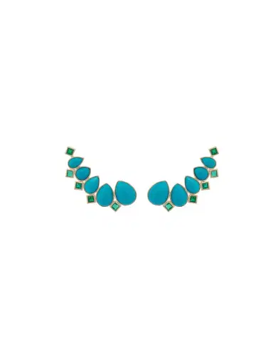 Wish Fine Jewelry 3.64cts Arizona Turquoise Emerald 18K Gold Cluster Earring | Thumbnail 1
