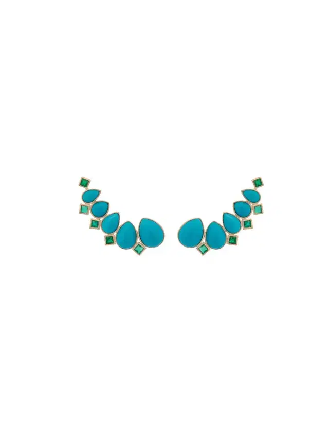 3.64cts Arizona Turquoise Emerald 18K Gold Cluster Earring
