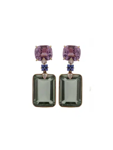 Wish Fine Jewelry 47.982cts Amethyst, Kunzite, Tanzanite and Diamond 18K Gold Earring | Thumbnail 1