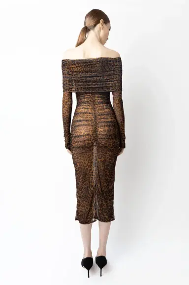 Lapointe Printed Mesh Off Shoulder Midi Dress | Thumbnail 2 Lapointe Printed Mesh Off Shoulder Midi Dress | Thumbnail 2