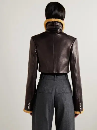 Khaite Jodie Cropped Shearling-trimmed Leather Jacket | Thumbnail 3