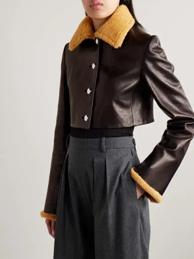 Khaite Jodie Cropped Shearling-trimmed Leather Jacket | Thumbnail 6
