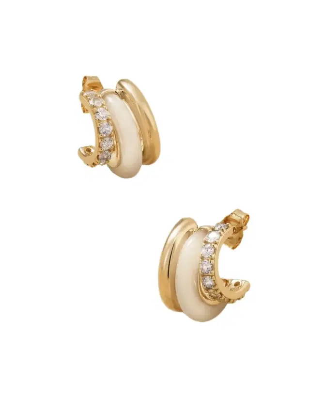 By Pariah Triple Hoops 14-karat Recycled Gold, Jasper And Diamond Hoop Earrings