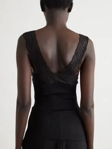 Saint Laurent Lace-trimmed Ribbed Silk Tank | Thumbnail 4