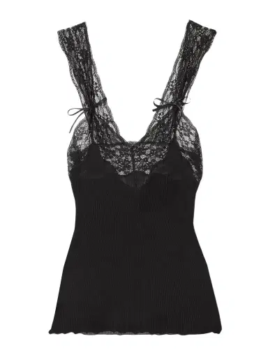 Saint Laurent Lace-trimmed Ribbed Silk Tank | Thumbnail 1