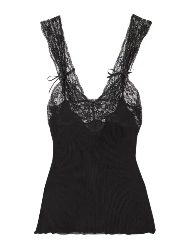 Lace-trimmed Ribbed Silk Tank