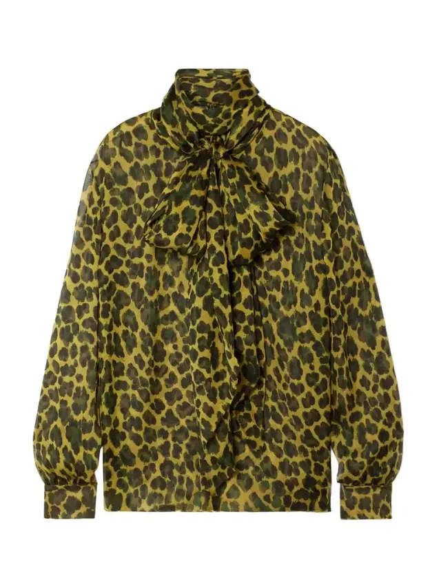 Pussy-bow Leopard-print Silk-mousseline Blouse