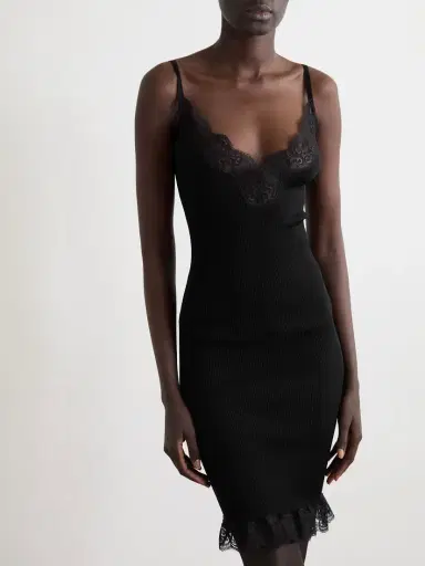 Saint Laurent Lace-trimmed Ribbed Silk-jersey Mini Dress | Thumbnail 3