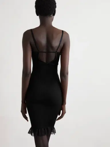 Saint Laurent Lace-trimmed Ribbed Silk-jersey Mini Dress | Thumbnail 4