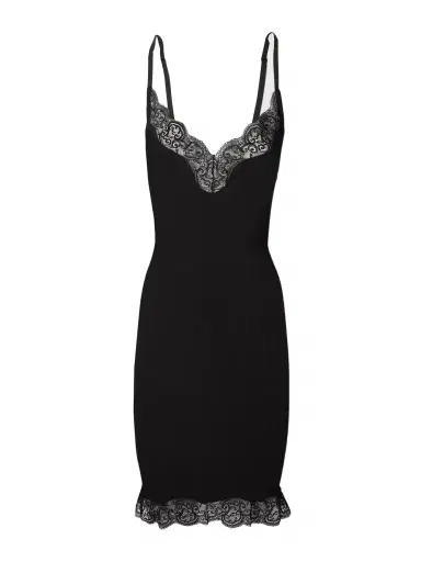 Saint Laurent Lace-trimmed Ribbed Silk-jersey Mini Dress | Thumbnail 1